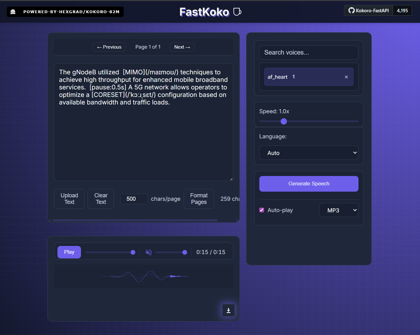 Kokoro-FastAPI Web UI